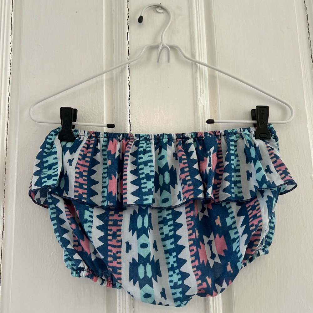 Y2K Hollister Blue and Pink Patterned Ruffle Bandeau Top